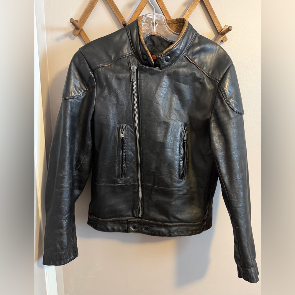 Vtg Bristol Golden Crown Leather Moto Jacket - Made in Canada - men’s small